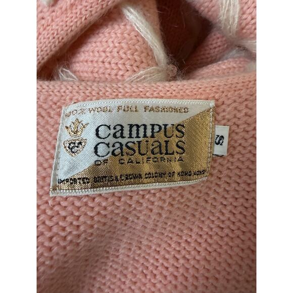Campus Casuals | Vintage 100% Wool Embroidered Beaded Knit Vest Pink - Small - Picture 4 of 5